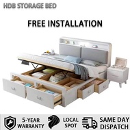 【Free Installation】HDB Storage Solid Wooden Bed Frame Storage Bed Single Bed/Super Single Bed/Queen Bed/King Bed/4 Styles and 3 Colours