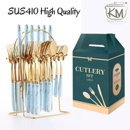 Sendok Garpu Asia Korea Handle Ceramic Marble 24 Set Ala Hotel Bintang 5 Michellin Star Sultan