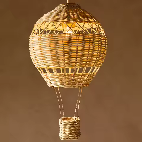 Modern Woven Rattan Hot Air Balloon Pendant - Creative Handcrafted Multi-Space Light for Dining, Lod
