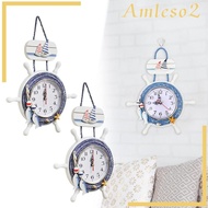 [Amleso2] Mediterranean Wall Clock Silent Nautical Clock for Indoor Dining Room Home
