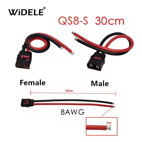 QS8-S Anti Spark Connector 8AWG 30CM Silicone Wire Battery Connecting Adapter Male Female Plug For D