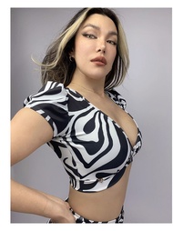 Lafitwear Original Water Wave Zebra Bubble Sleeve High Elastic Fitness Bra Belt Training Dance Yoga