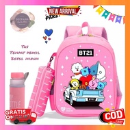 PREMIUM!!! BTS Cartoon Backpack for Girls and Boys Bonus Pencil Case Latest 2021 Kindergarten Elemen