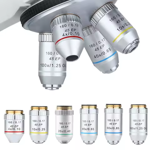 195 45 EP Semi Plan Achromatic Objective Lens 4X 10X 20X 40X 60X 100X 160/0.17 for Biological Micros