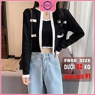 Áo khoác cardigan len croptop tay dài nữ có túi OZENKA chất len gân cotton 100% cao cấp đẹp màu đen trắng