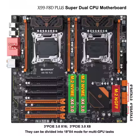 HUANANZHI X99-F8D PLUS Motherboard For XEON E5 V3*V4 CPU Dual CPU Socket 3*M.2 Nvme SSD Slots Max Me