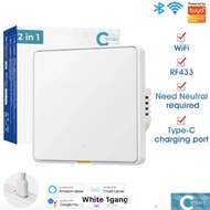 Smatrul Smart Switch White 1 Gang Tuya Wifi + RF433 EU Smart Switch with Type C Port Timing Voice Ap