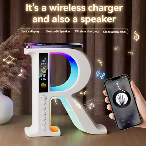 Wireless Charging Bluetooth Speaker Portable Radio With RGB Atmosphere Light Lyrics Subtitle Display