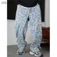 Checkered men's hip hop straight leg pants