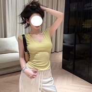 slim fit t shirt summer top Modal Solid Color All-match Elegant V-neck Slim-fit Short-sleeve T-shirt
