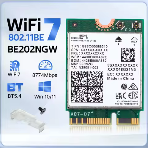 WiFi 7 for BE202 Network Card M.2 Bluetooth 5.4 2400Mbps Tri-Band 2.4G/5G/6GHz BE202NGW WiFi 7 Wirel