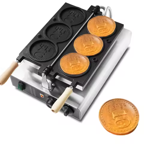 Commerical New design Electric 3PCS Coin Waffle Maker Korean Gold Coin Bread Waffle Machine round sh