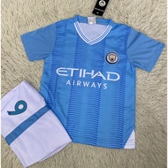Blue Children's Football Kit Size 9 Screen-Printed Name Haaland Shirt + Pants