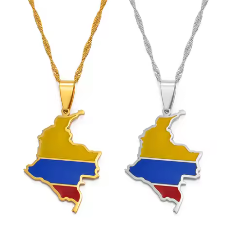 Anniyo Colombia Map Flag Pendant Necklaces Columbia Women Girls Silver Color/Gold Color Colombiana J