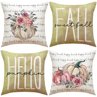 Short Plush Pillow Case Green Yellow Flower "Sweet Fall" Pumpkin Cushion Cover 40x40/45x45/50x50cm H