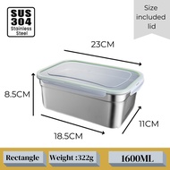 JX/EZALO 316/304 Stainless Steel Rectangle Snap Lock Storage Container Bento Lunch Box (600ml/620ml/