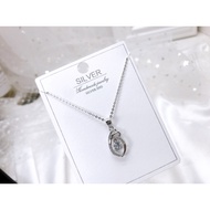 S925 Platinise' Silver "Zirconia Pendent Necklace Set"(Set Rantai Leher+Loket) 925銀鍍鉑鑲鋯吊墜項鏈組 PZY-024