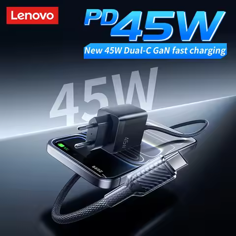 Lenovo 45W GaN Fast Charge Charger QC 3.0 Dual PD Charger C Type USB C Quick Charger Adapter For iPh
