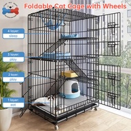 Cat Cage 4 Layer Pet Cage Foldable with Wheels Large Space Heavy Duty Cat House