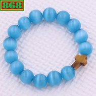 Blue opal charm bracelet Tiger's eye stone cross, bead bracelet
