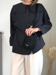 【日本直送 名牌中古包】PRADA 普拉達 黑色肩背包 織帶飾扣 尼龍 迷你包 vintage