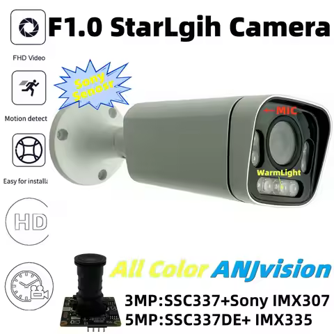 F1.0 Lens MStar IMX335 IMX307 Built-In MIC Audio WarmLight IP Metal Bullet Camera Onvif StarLight Ou