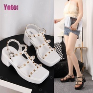YOTO Thick Bottom Rubber Made Sandals for Women Rivet Design Summer Sandals(Standard Size)