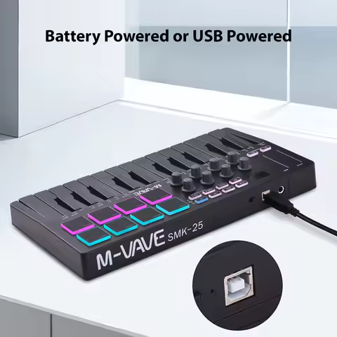 MIDI Keyboard Controller Beat Maker Machine Rechargeable 25 Keys MIDI Keyboard Portable Arranging St