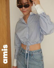 AMIS-AM2410 เชิ้ตแขนยาวลายทางจั้มเอว Striped shirt