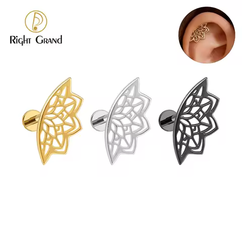 Right Grand ASTM F136 Titanium Lotus Flower Hidden Helix Earring 16G Gothic Punk Floating Cartilage 