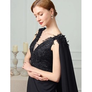 Gothic Black Cape Veil Beaded Lace Appliques On Shoulders Long