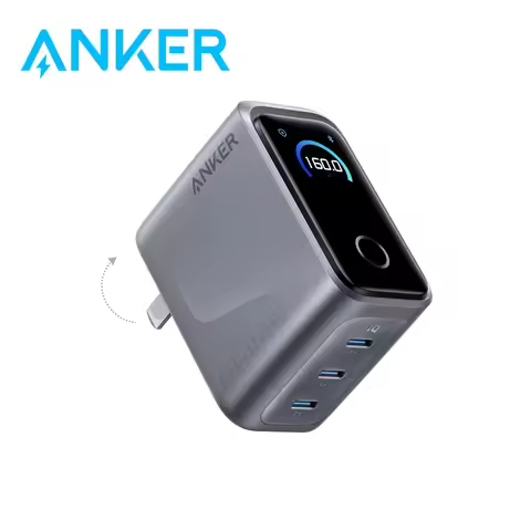 New Release Anker Prime Charger 160W A2687 3-Port Compact USB C GaN Charger Block Smart Display and 