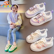 HOBIBEAR รองเท้าบอร์ดสำหรับเด็กผู้หญิง,รองเท้าแฟชั่นรองเท้าลำลองขนาดเล็กประดับโบว์ฉบับภาษาเกาหลีรองเท้าสีขาว