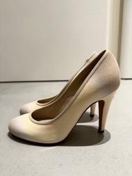 香奈兒Chanel漸層米白沙色漆皮麂皮高跟鞋36.5