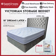 Victorian Bed Frame 1224 | Frame + 10" Spring Mattress Bundle Package | Single/ Super Single/Queen/King Storage Bed | Divan Bed