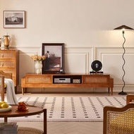 內地直送 - 全國包送裝藤編實木電視櫃家用客廳抽屜角櫃小戶型復古儲物櫃