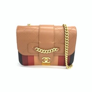 Chanel 棕色 孟買 郵差 拼皮 25開 肩背包