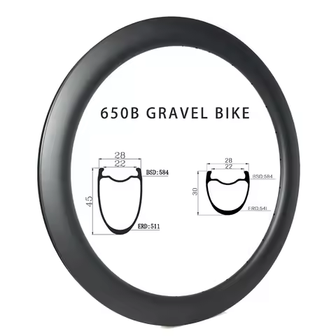 650B Carbon Gravel Bicycle Rim 30/45mm Deep 28mm Width Clincher Tubeless Disc Brake 27.5er Bicycle W