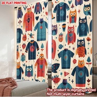 2D flat printing 2pcs Window Curtains Autumn Owls and Hearts Digital Printed Polyester Drapes Family
