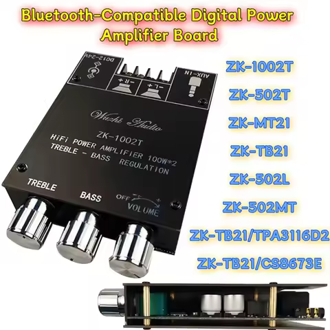 Bluetooth-Compatible Amplifier Stereo BT5.0 HIFI 2.0 Channel Audio Module Kit ZK-1002T ZK-502T ZK-MT