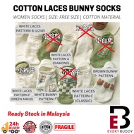 Local Stock Lady Woman Laces Bunny Rabbit Cotton Socks Invisible Low-Cut Breathable White Sock Arnab