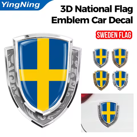 1Pc Sweden Flag Metal Car Emblem 3D Epoxy Shield Badge Waterproof Auto Sticker Decal Motorcycle Exte