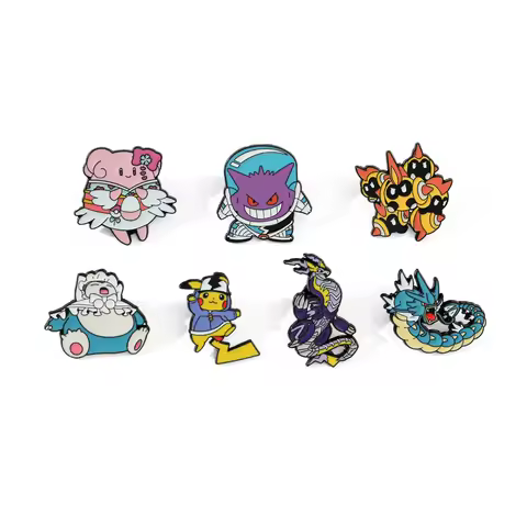 7 Pcs Cartoon Creative Personality Pokemon Alloy Brooch Accessory Cute Pokemon Pikachu Gyarados Meta