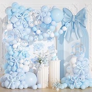 Blue and White Balloon Arch Kit, JOGAMS 199Pcs Bow Balloon Arch Kit with 260 Clear Balloons Blue Rib