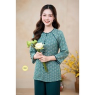 DL157 jade green brocade (Painting Y Phap Phuc) Temple Clothes, For Buddhist Women, all sizes, ba ba