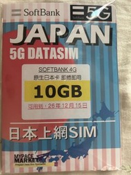 日本 5G 10GB Data SIM Card 不限天數 SoftBank japan