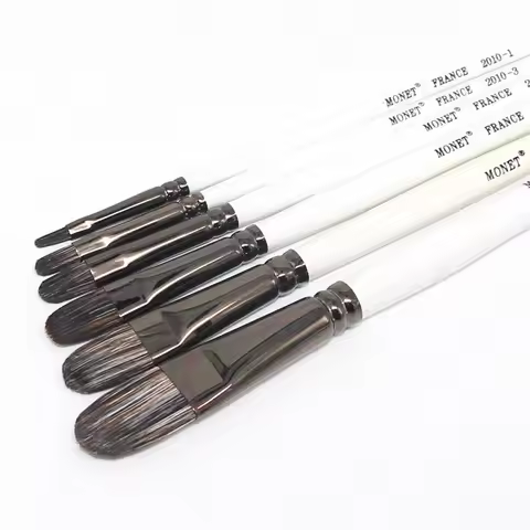 MONET Filbert Marten Hair Mix Paint Brush 6/12 pcs Painting Brush Set Wooden Handle for Acrylic Wate