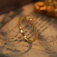 Solid Twist Citrine Candy Inlaid Gold Square Female Au750 Ring Index Finger Colorful Gold Ring 18k P