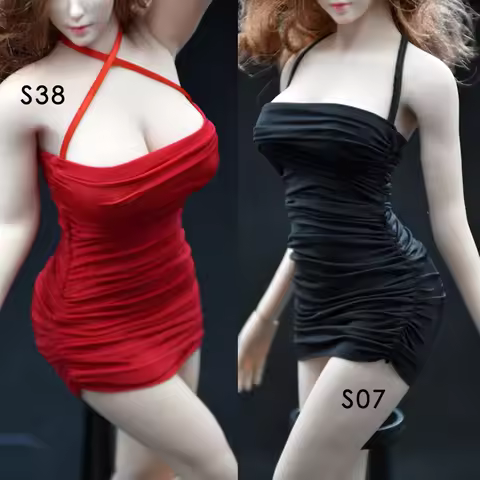 1/6 female Mini Skirt Pleated Tight-fitting Suspender Dress for 12inches TBLeague Large Breast Plus 