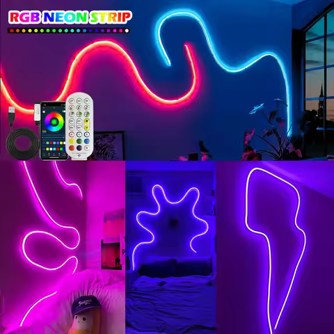 1M-5M RGB Neon LED Strip, App Controlled Flexible Lights for DIY Bedroom and TV Backlight Decor
